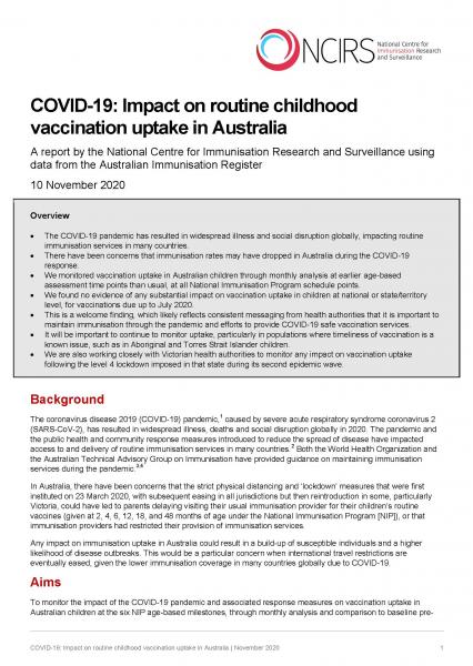 COVID-19: on routine vaccination uptake in Australia | NCIRS